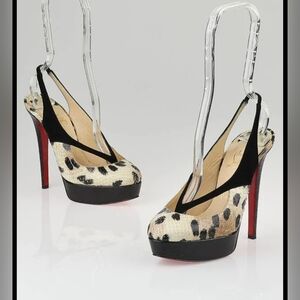 Christian Louboutin Black Heels with Slingback and Peep-Toe Design